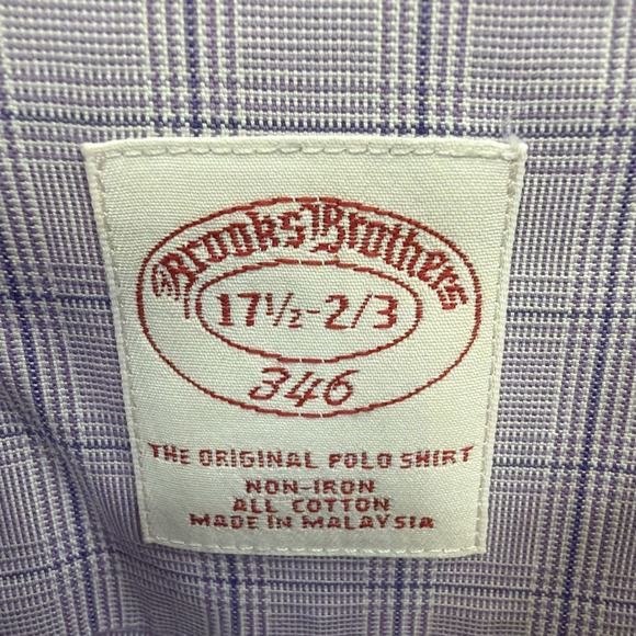 Brooks Brothers 346 Long Sleeve Button Up Shirt Men's 17 1/2- 2/3 Purple Plaid - Picture 3 of 11